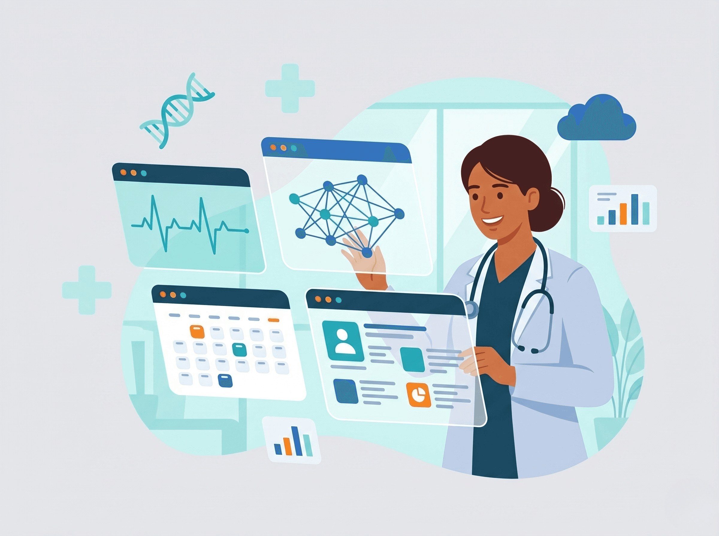 Ilustración de inteligencia artificial aplicada al sector médico